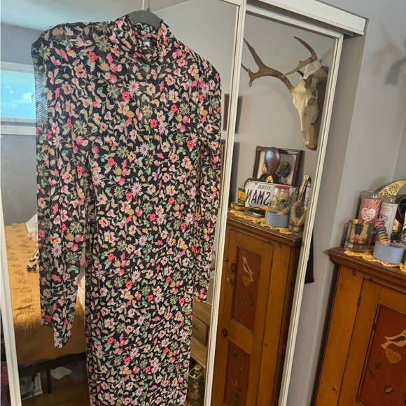 AFRM Los Angeles Marni Turtleneck Long sleeve Mesh Bodycon floral dress NWT - Picture 3 of 4